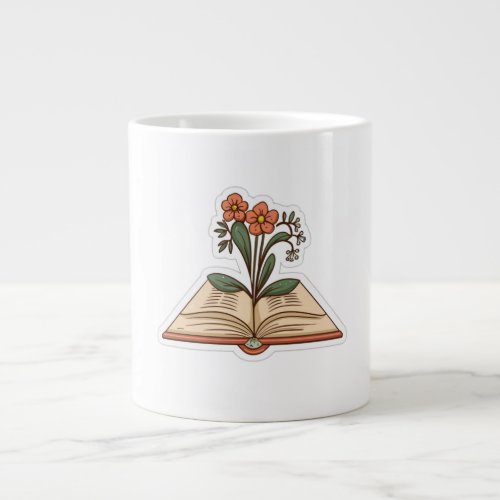 Flowers Growing from Book Sticker Giant Coffee Mug