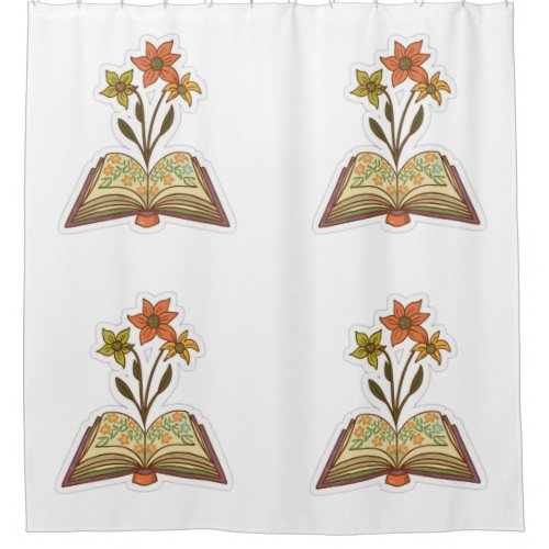 Flowers Growing from Book Sticker Shower Curtain