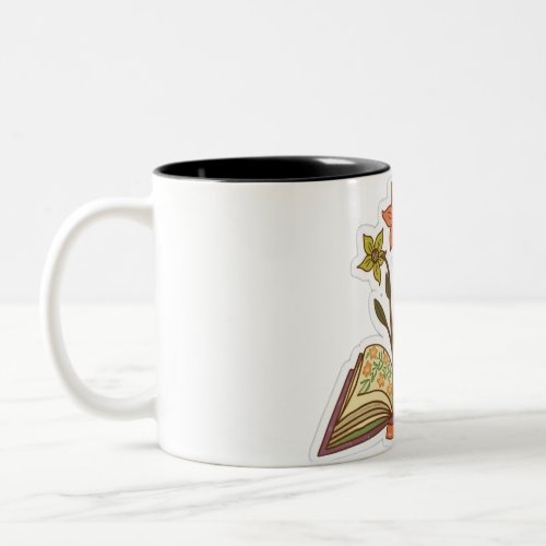 Flowers Growing from Book Sticker Two_Tone Coffee Mug