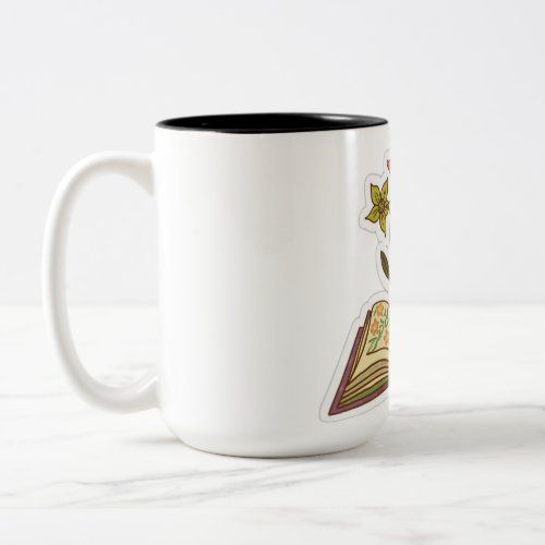 Flowers Growing from Book Sticker Two_Tone Coffee Mug