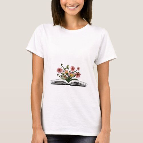 Flowers growing from book T_Shirt