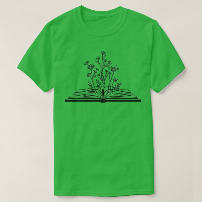 flowers growing from bookBook And Flower design fo T-Shirt (Design Front)