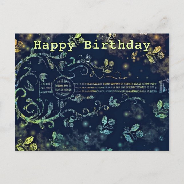 Flowers Guitar Happy Birthday Card (Front)