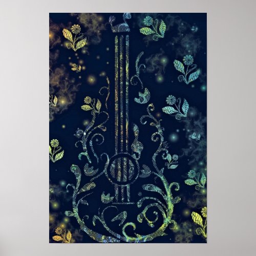Flowers Guitar Poster Painting