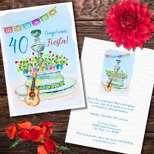 Flowers Guitar Watercolor Mexican Fiesta Birthday Invitation