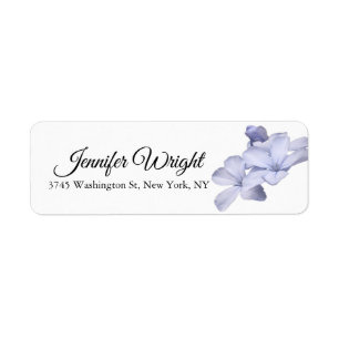 Flowers Handwriting Elegant Plain Blue White Label