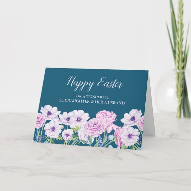 Flowers Happy Easter Goddaughter and Her Husband Holiday Card (Front)