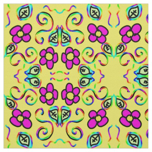 flowers happy yellow background fabric