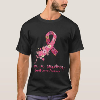 Flowers Heart I'm A Survivor Breast Cancer Awarene T-Shirt