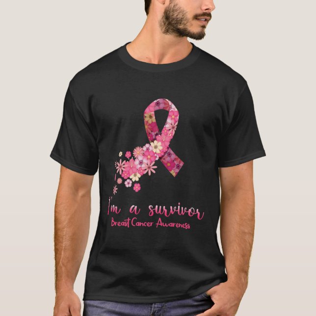 Flowers Heart I'm A Survivor Breast Cancer Awarene T-Shirt (Front)