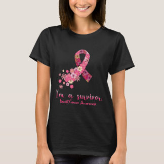Flowers Heart I'm A Survivor Breast Cancer Awarene T-Shirt