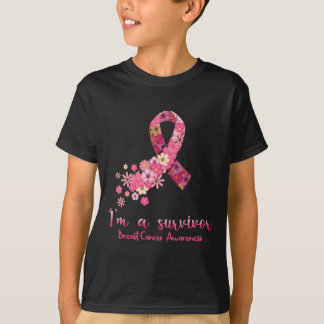 Flowers Heart I'm A Survivor Breast Cancer Awarene T-Shirt