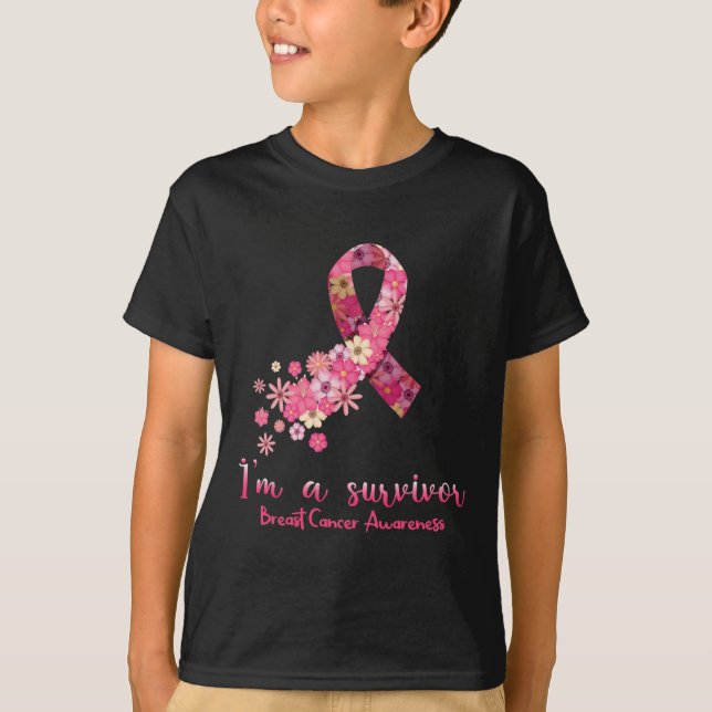 Flowers Heart I'm A Survivor Breast Cancer Awarene T-Shirt (Front)