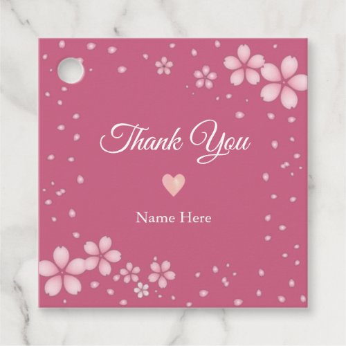 Flowers  Heart on Rose Gold Thank You Favor Tags