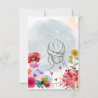 Flowers, Heart, Sun, Girl Card