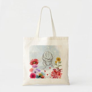 Flowers, Heart, Sun, Girl Tote Bag