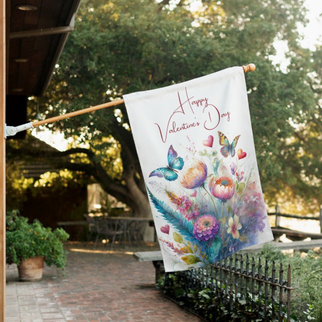 Flowers, hearts and butterflies house flag (In SItu)