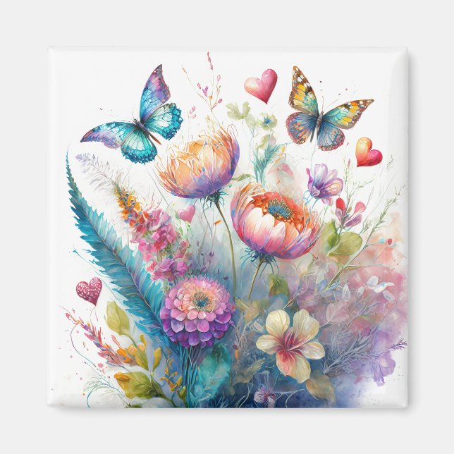 Flowers, hearts and butterflies magnet (Front)