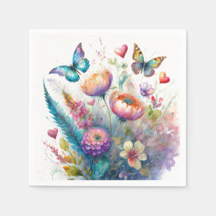 Flowers, hearts and butterflies napkins