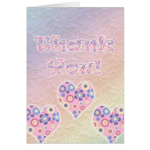 Flowers Hearts and Lace Thank You Card