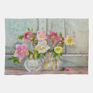 Flowers Hellebores in Vases Kitchen Towel