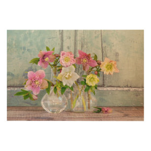 Flowers Hellebores in Vases Wood Wall Art