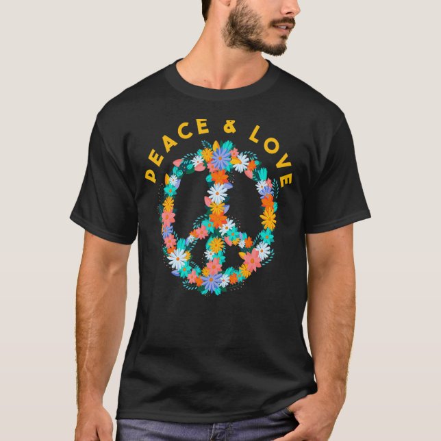Flowers Hippie Costume Peace Sign Peace And Love T-Shirt (Front)