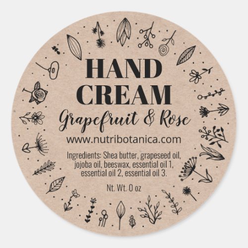 Flowers Homemade Hand Cream Kraft Labels