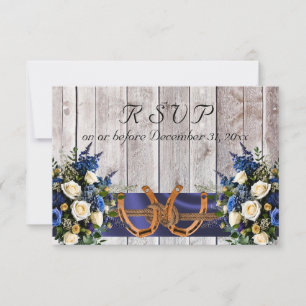 Flowers & Horseshoes, Blue Ribbon RSVP Card
