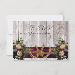 Flowers & Horseshoes, Purple Ribbon Wedding RSVP Card