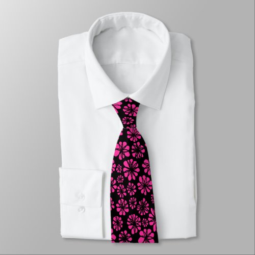 Flowers _ Hot Pink on Black Neck Tie