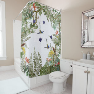 Flowers Hummingbird Birds Ferns Shower Curtain