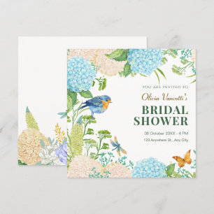 Flowers Hydrangea Bird Butterfly bridal shower Invitation