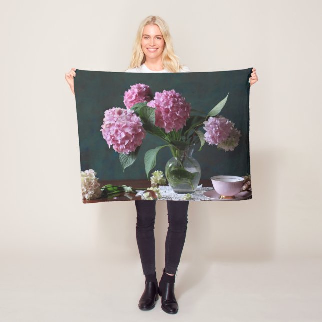 Flowers | Hydrangeas in Vase Fleece Blanket (In Situ)