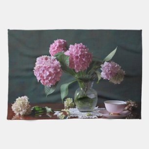 Flowers Hydrangeas in Vase Kitchen Towel