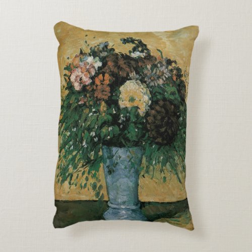 Flowers in a Blue Vase by Paul Cezanne Vintage Art Accent Pillow