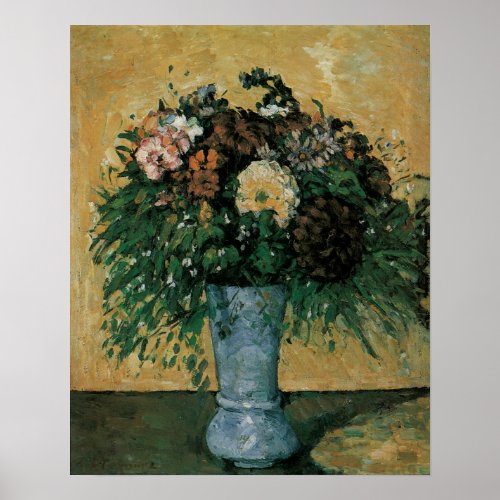 Flowers in a Blue Vase by Paul Cezanne Vintage Art Poster