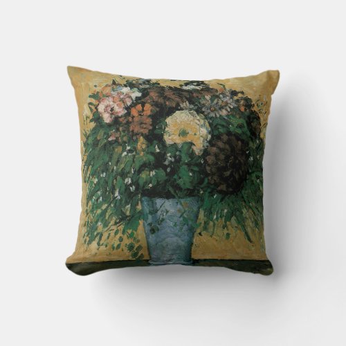 Flowers in a Blue Vase by Paul Cezanne Vintage Art Throw Pillow