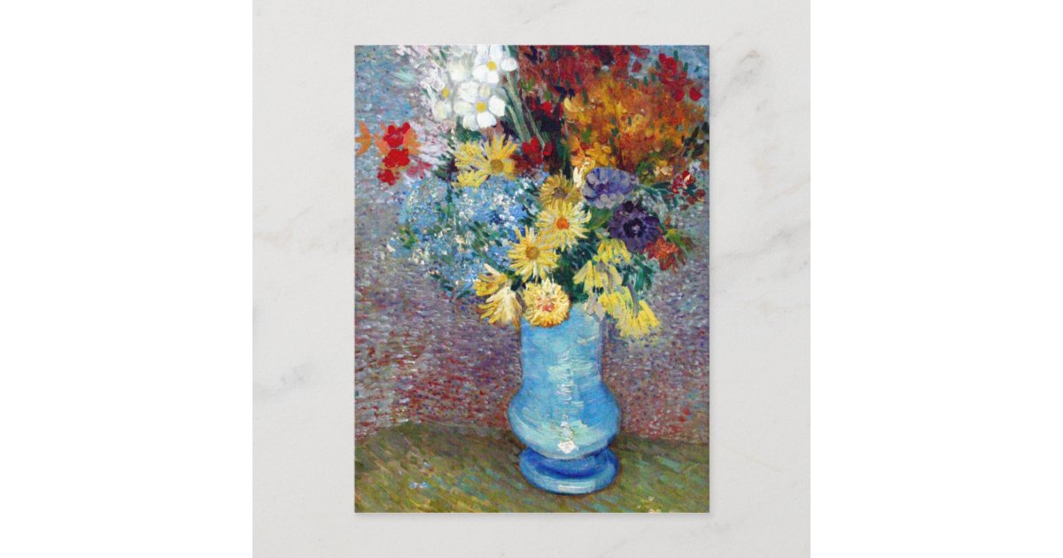 Flowers In A Blue Vase By Vincent Van Gogh Postcard Zazzle Com