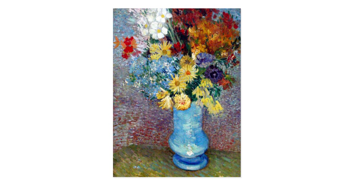 flowers in a blue vase by vincent van gogh postcard free holiday stationery