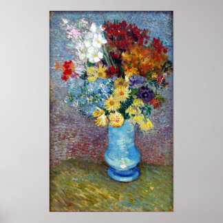 Flowers in a blue vase by Vincent van Gogh Poster