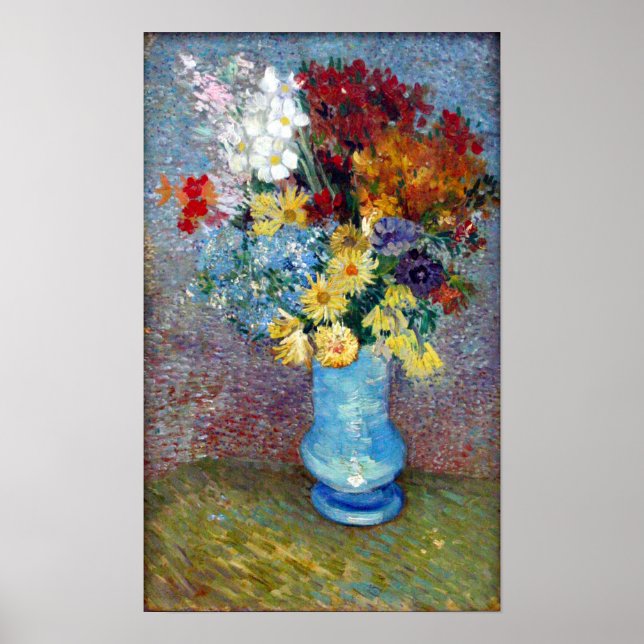 Flowers in a blue vase by Vincent van Gogh Poster (Front)