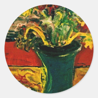 FLOWERS IN A BLUE VASE CLASSIC ROUND STICKER