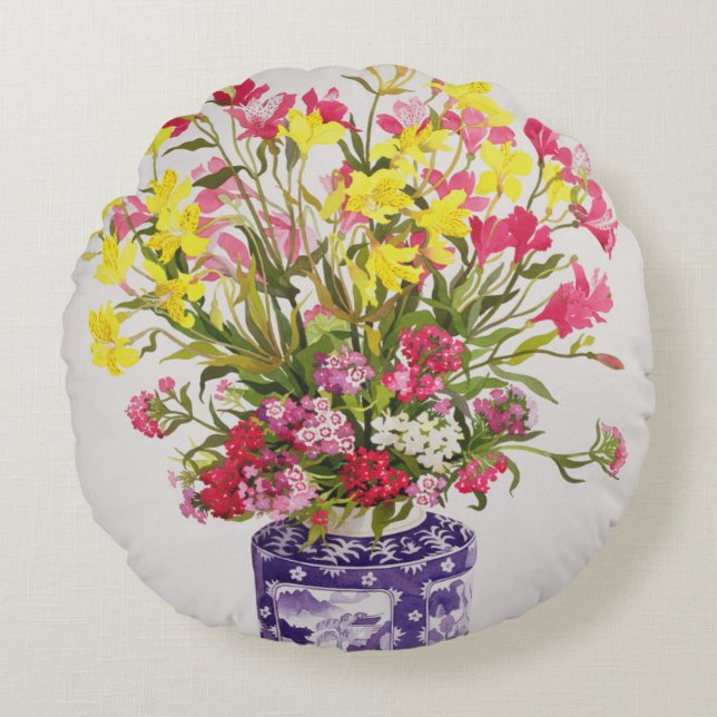 Flowers in a Chinese Jar Round Pillow (Front)