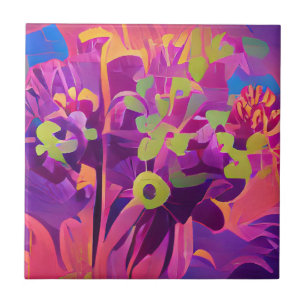 Flowers in a field colorful abstract digital art ceramic tile