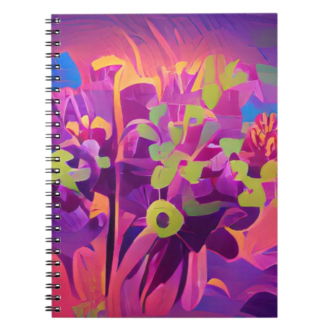 Flowers in a field colorful abstract digital art notebook (Front)