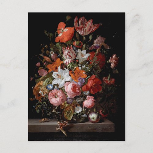 FLOWERS IN A GLASS BY RACHEL RUYSCH POSTCARD