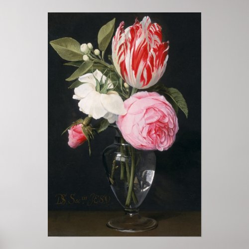 Flowers in a glass vase poster