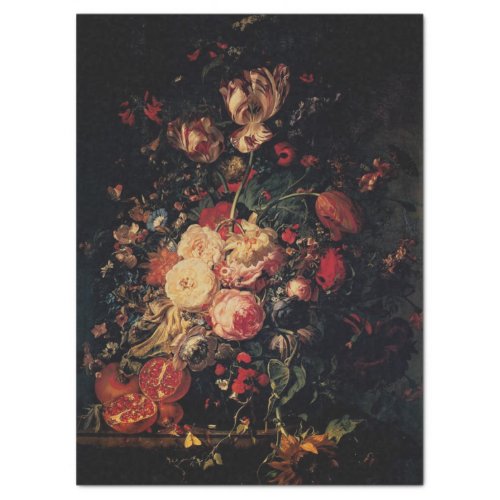Flowers in a Glass Vase with Pomegranates Ruysch Tissue Paper