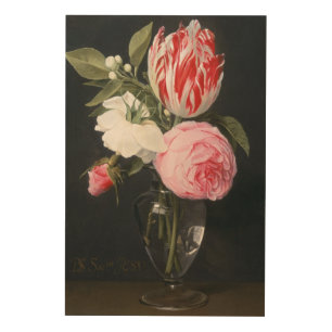 Flowers in a glass vase wood wall decor